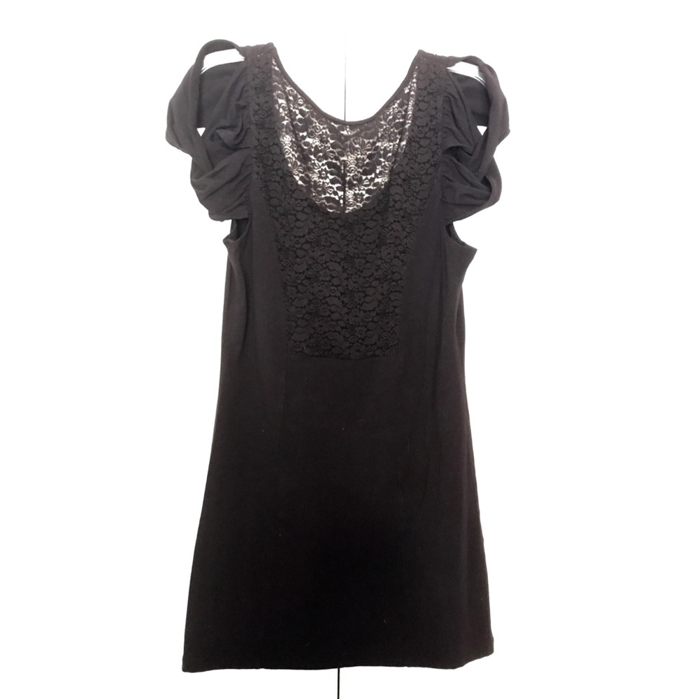 Free People Mini Dress Lace-Back Puffed Sleeves L